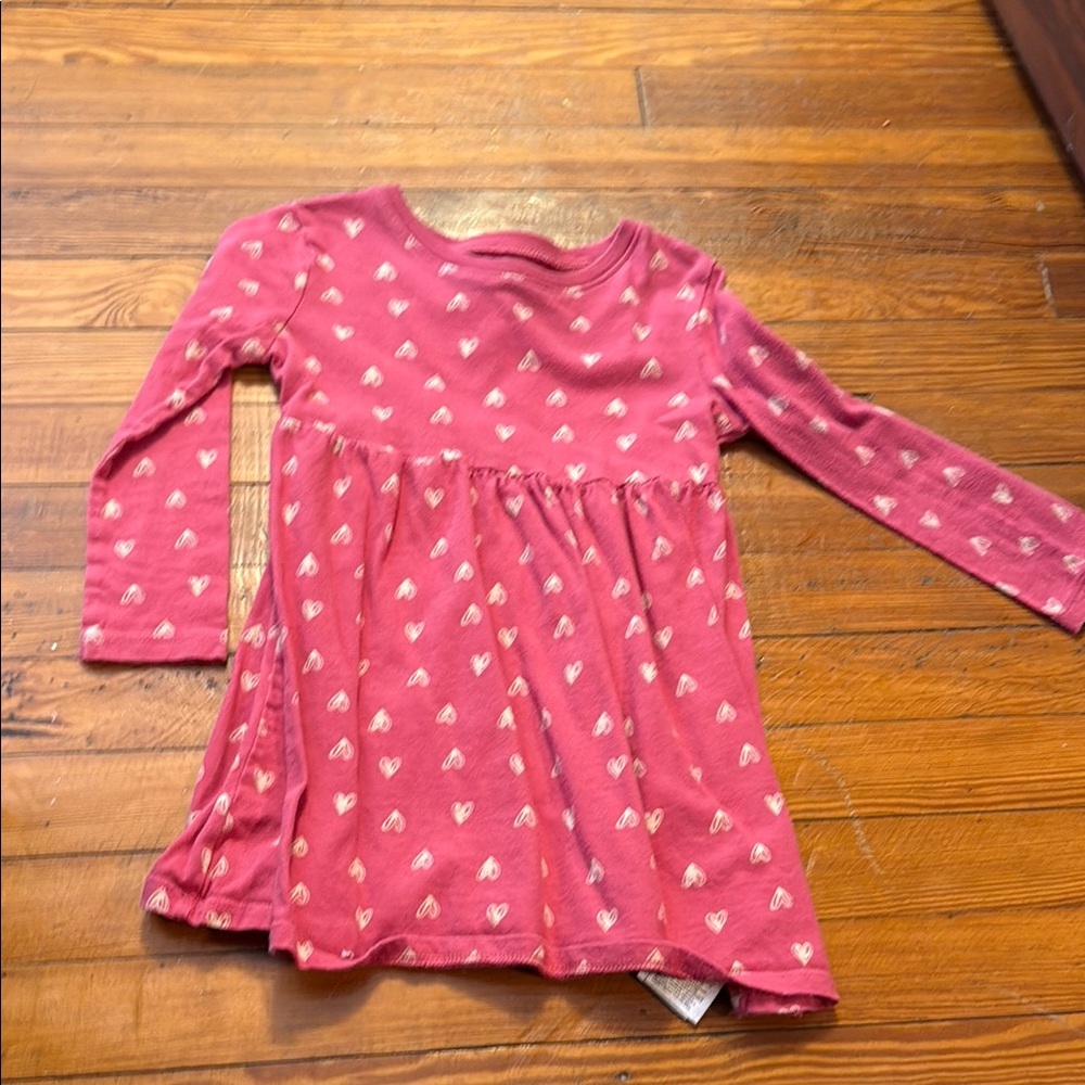 Pink Long Sleeve Dress with Heart Pattern